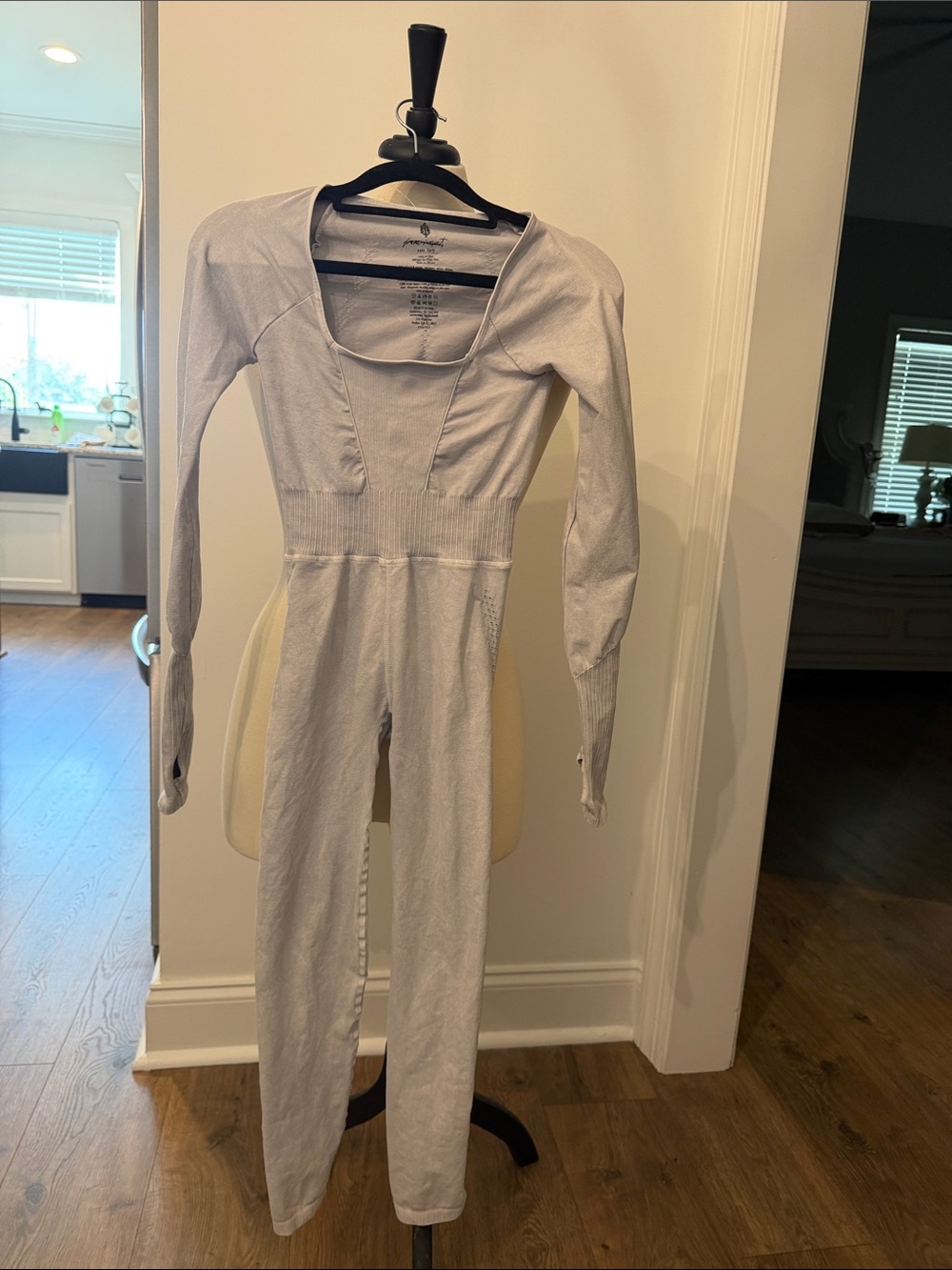 Free People Seamless Long-Sleeve Jumpsuit in Light Gray NWOT XS/Small